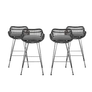 Dale 38 in. Grey Outdoor Patio Bar Stool with Dark Grey Cushions (Set of 4)
