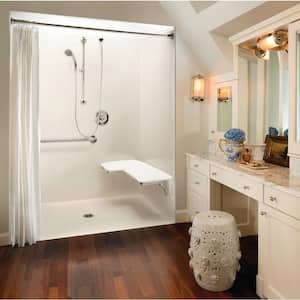 Accessible AcrylX 60 in. x 34 in. x 75.6 in. 1-Piece ADA Shower Stall with Right Seat and Grab Bars in White
