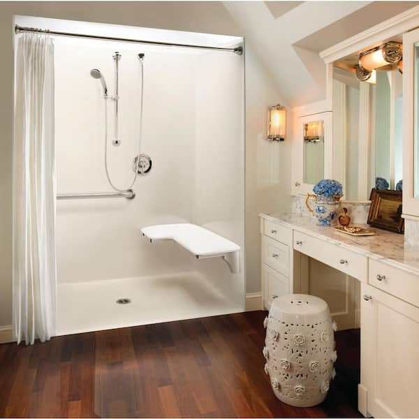 Aquatic Accessible AcrylX 60 in. x 34 in. x 75.6 in. 1-Piece ADA Shower Stall with Right Seat and Grab Bars in White