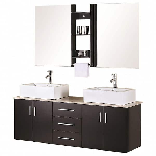 Design Element Ava 61 in. W x 20 in. D Vanity in Espresso with Quartz Vanity Top and Mirror in White