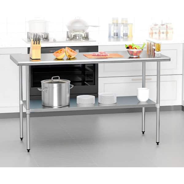 Tileon Stainless Steel Table, Metal Prep Table with Adjustable Undershelf for Commercial Kitchen & Garage and Outdoor in Silver