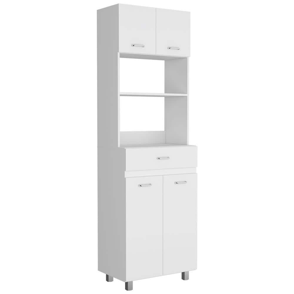 24.40 in. W x 16.10 in. D x 79.1 in. H Solid Wood Microwave Cabinet in Whit