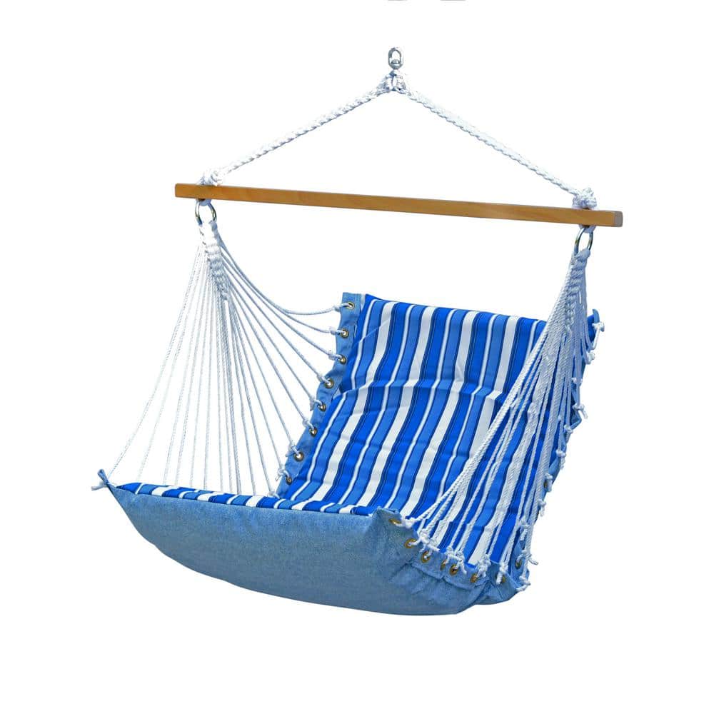 Blue Striped Polyester Hanging Chair with Cushions