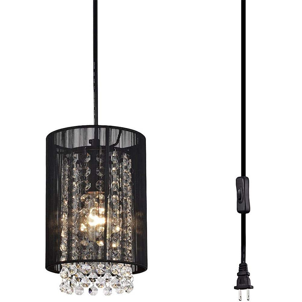 YANSUN 6 in. 1-Light Crystal Modern Plug-in Hanging Pendant