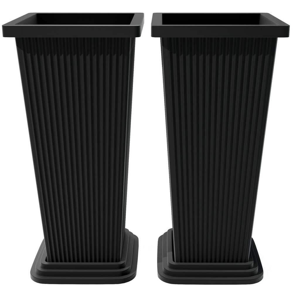 Extra Tall Plastic Planters-Black Indoor and Outdoor Square Pots (11 in. L x 11 in. W x 24 in. H) (2-Pack) price history on PriceWatchPro