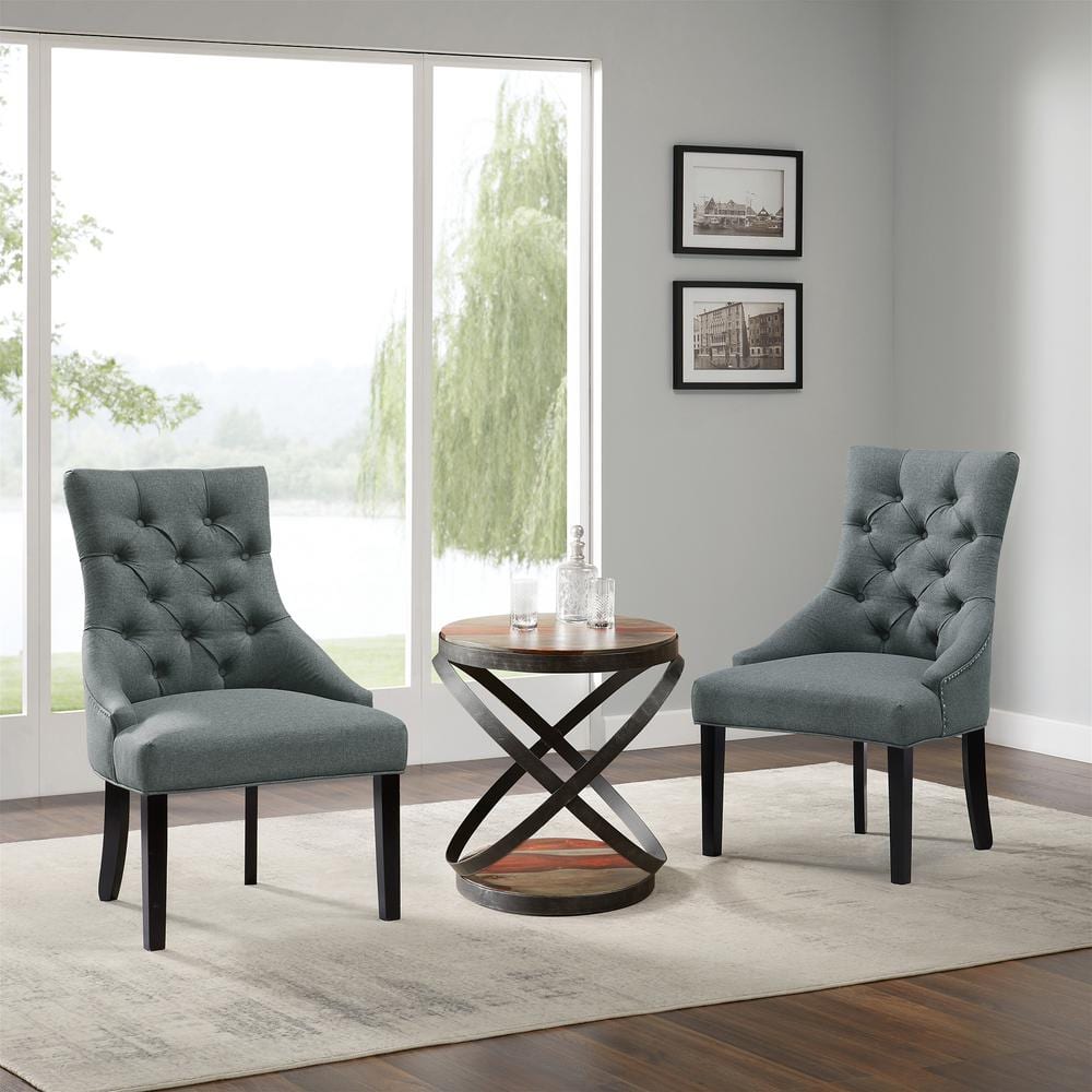 Elegant Gray Tufted Upholstered Side Chair with Black Wooden Legs
