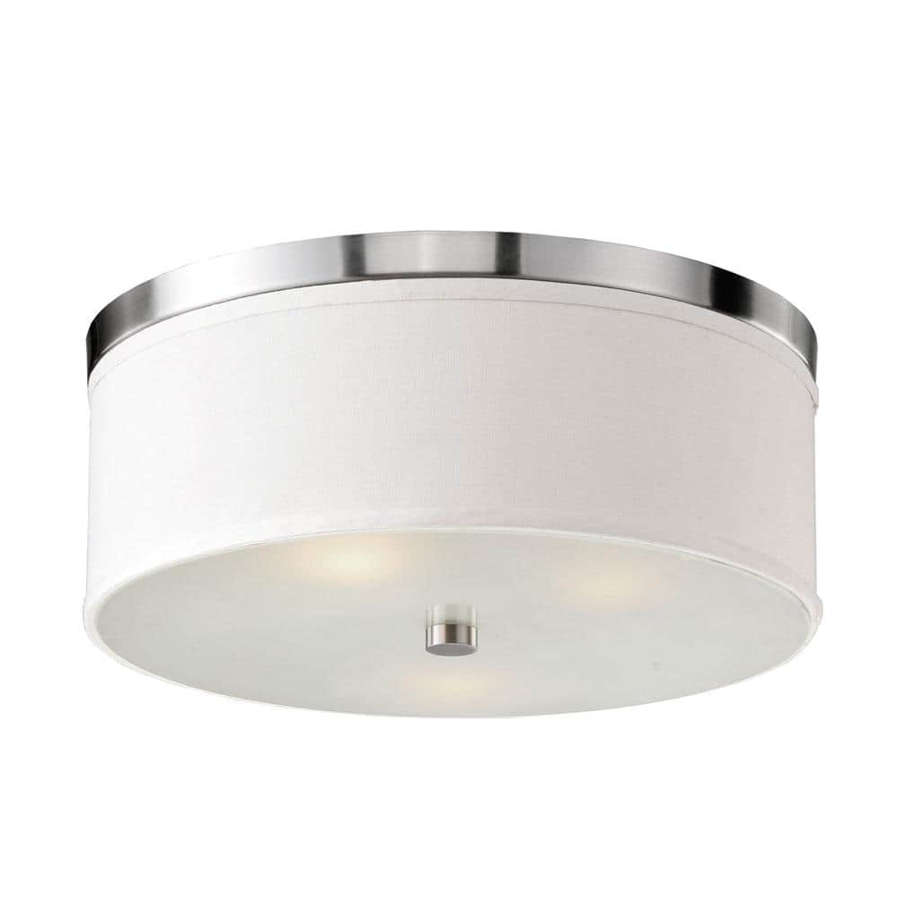 Braxton 20 in. Round White and Brushed Nickel Flush Mount Ceiling Fixture