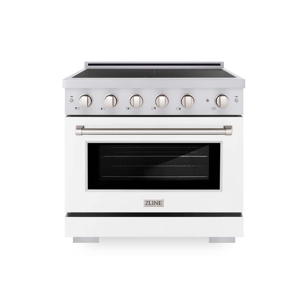 ZLINE Kitchen and Bath 36 in. 5.2 cu. ft. Paramount Induction Range with 5 Element Cooktop in Stainless Steel with White Matte Door
