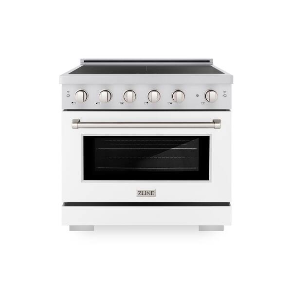 36 in. 5.2 cu. ft. Paramount Induction Range with 5 Element Cooktop in Stainless Steel with White Matte Door