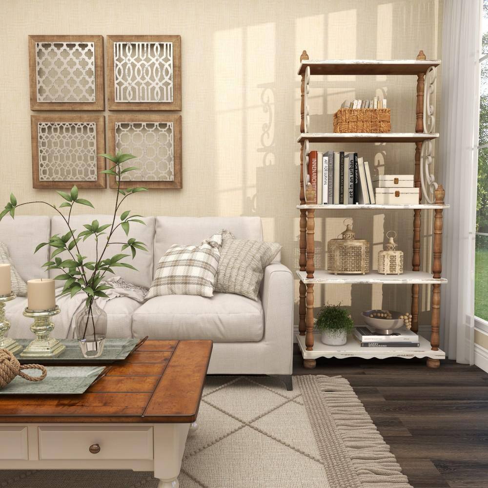 75" White and Brown Wood 5-Tier Farmhouse Baker's Rack
