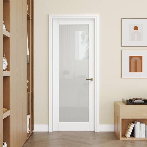 30 in. x 80 in. Single 1-Lite Frosted Glass Solid Core White Primed MDF Multi-Usage Interior Door Slab without Hardware