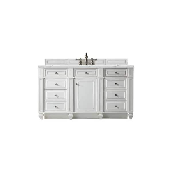 James Martin Vanities Bristol 60.0 in. W x 23.5 in. D x 34 in. H Bathroom Vanity in Bright White with Ethereal Noctis Quartz Top