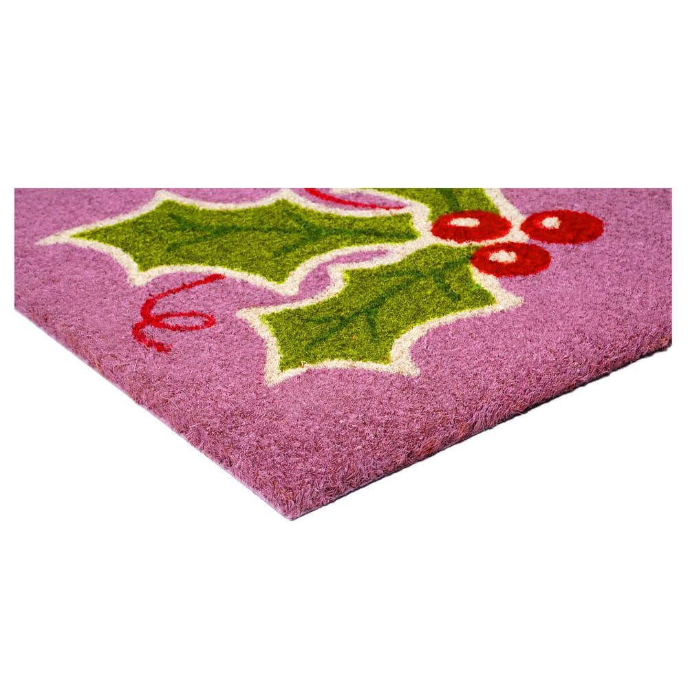 Holly Berry Christmas Coir Doormat in Multicolor 17" x 29"