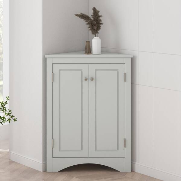 Grey Accent Storage Cabinets Triangle Bathroom Storage Cabinet with Adjustable Shelves Freestanding Floor Cabinet, Gray