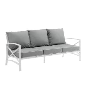 Kaplan White Outdoor Metal Sofa with Gray Cushions
