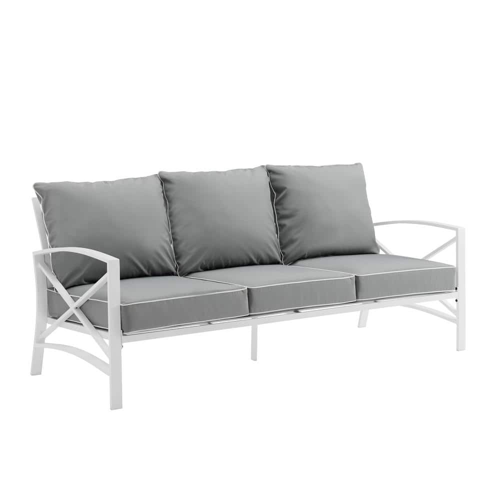 CROSLEY FURNITURE Kaplan White Outdoor Metal Sofa with Gray Cushions - 1