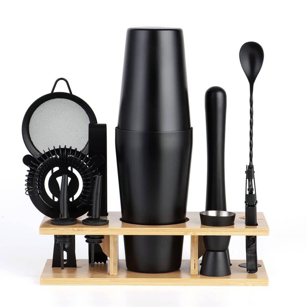 11-Piece Matte Black Stainless Steel Cocktail Shaker Set with Bamboo Stand for Home Bar price history on PriceWatchPro