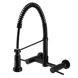 Concord 2-Handle Wall Mount Pull Down Sprayer Kitchen Faucet in Matte Black