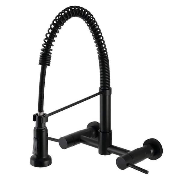 Kingston Brass Concord 2-Handle Wall Mount Pull Down Sprayer Kitchen Faucet in Matte Black
