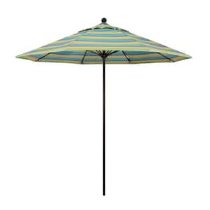 9 ft. Bronze Aluminum Commercial Market Patio Umbrella with Fiberglass Ribs and Push Lift in Astoria Lagoon Sunbrella