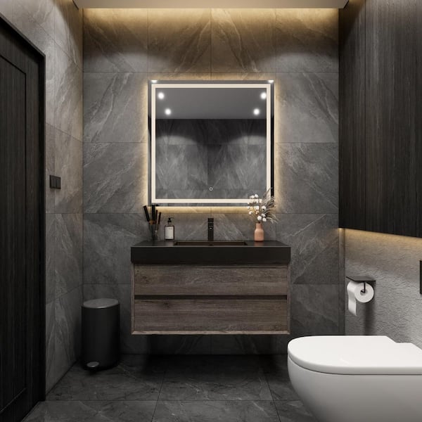 MIA 42 in. W x 20 in. D x 24 in. H Single Sink Floating Bath Vanity in Gray Oak with Black Stainless Steel Top