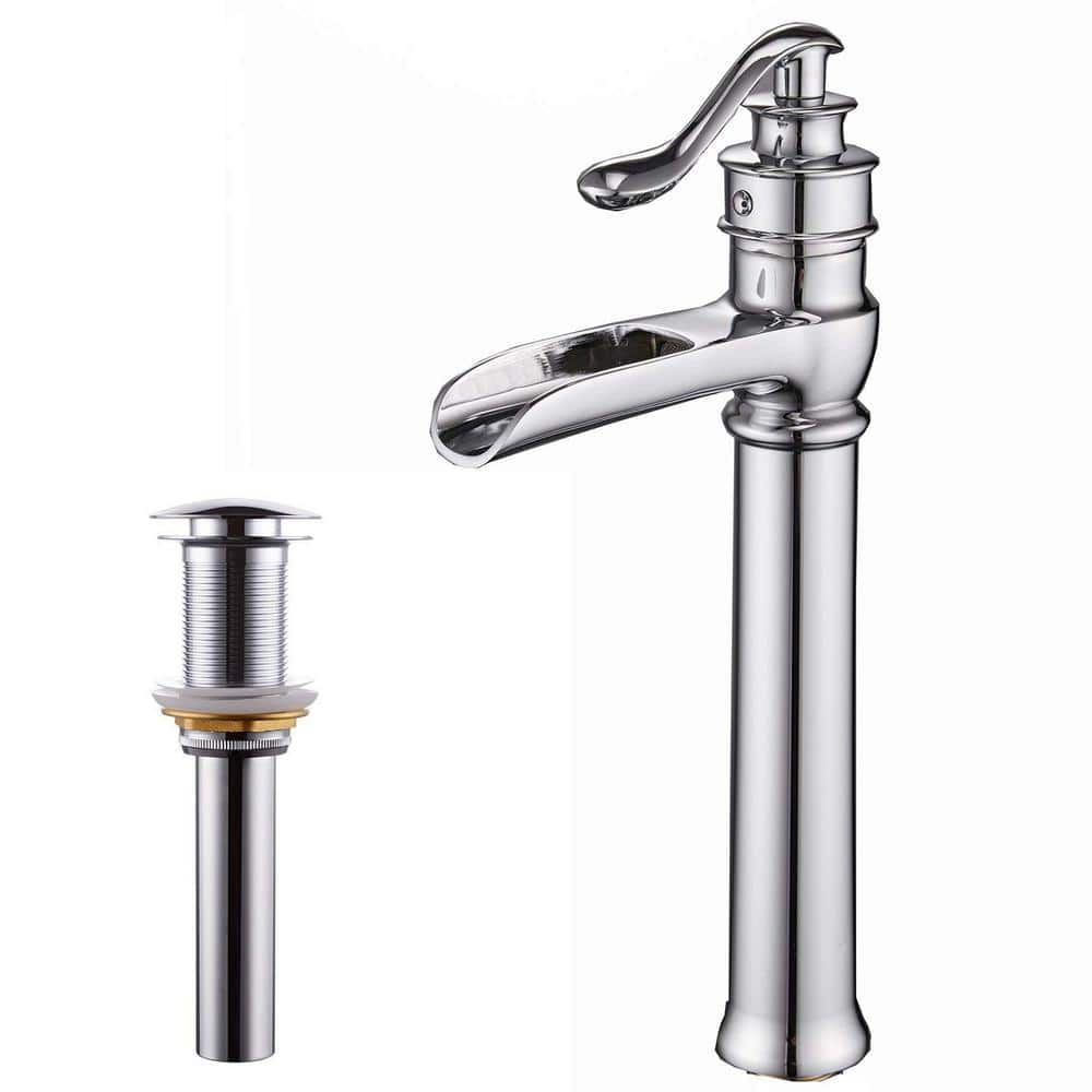 Single Handle Single Hole Waterfall Bathroom Vessel Sink Faucet with Pop-Up