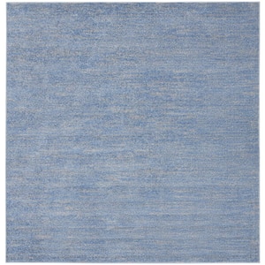 Essentials 5 ft. x 5 ft. Blue/Gray Square Solid Contemporary Indoor/Outdoor Patio Area Rug