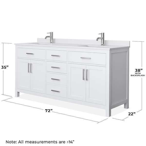 Beckett 72 in. W x 22 in. D Double Bath Vanity in White with Cultured Marble Vanity Top in White with White Basins