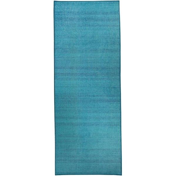 Ruggable Washable Solid Textured Ocean Blue 2.5 ft. x 7 ft. Stain Resistant Runner Rug