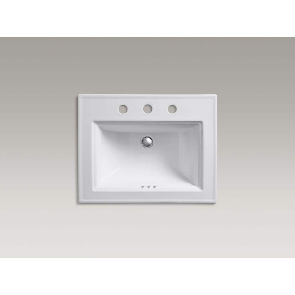 White Ceramic Drop-In Bathroom Sink with 8" Faucet Mount