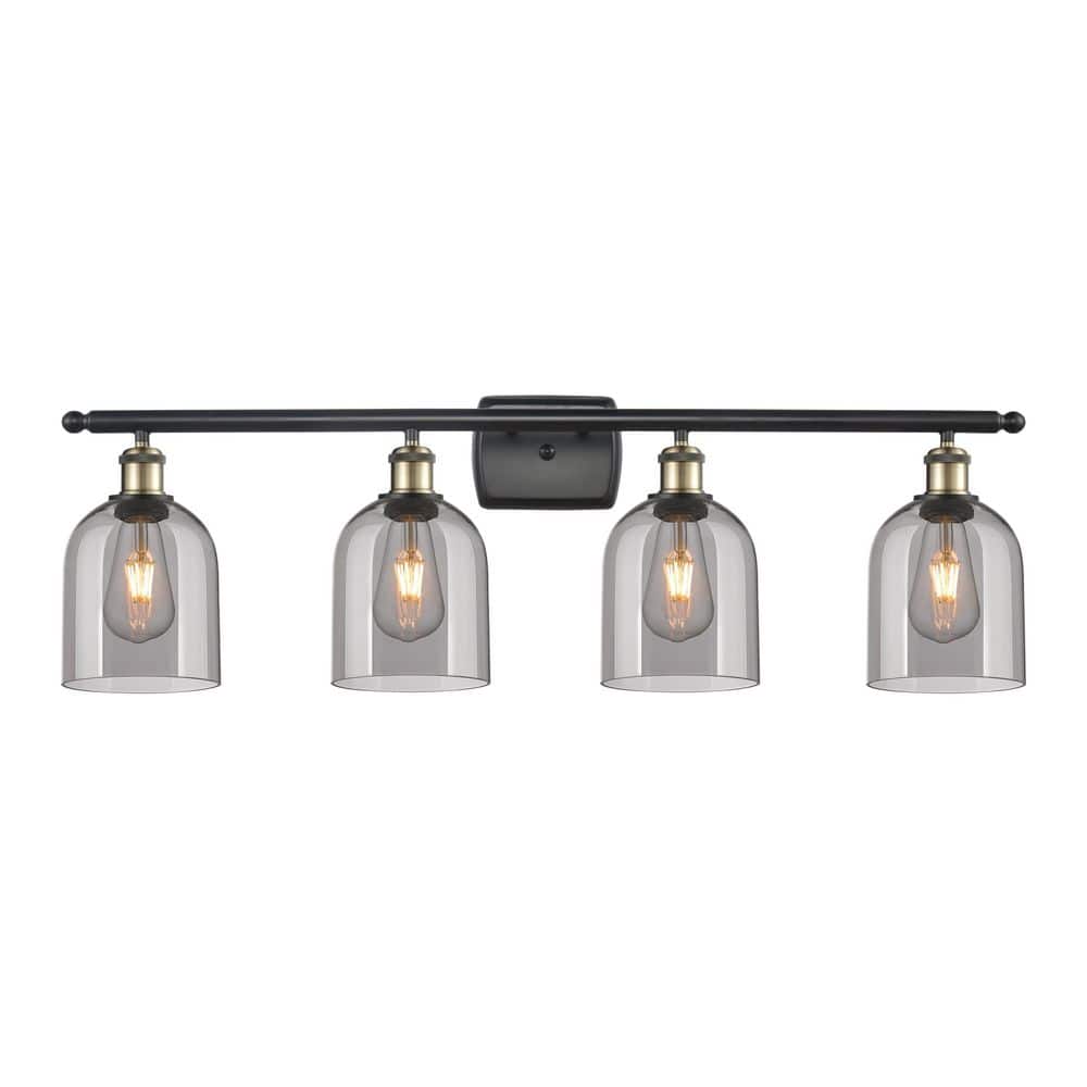 Bella 35.5 in. 4-Light Black Antique Brass Vanity Light with Glass Shade price history on PriceWatchPro