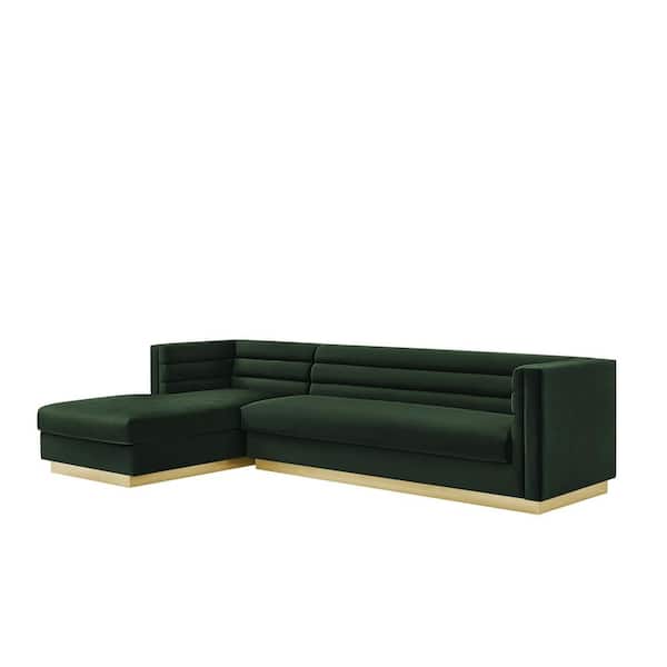 Inspired Home Annemarie 69in Width Square Arm Style Upholstered Velvet Tufted L Shaped Sofa in Hunter Green