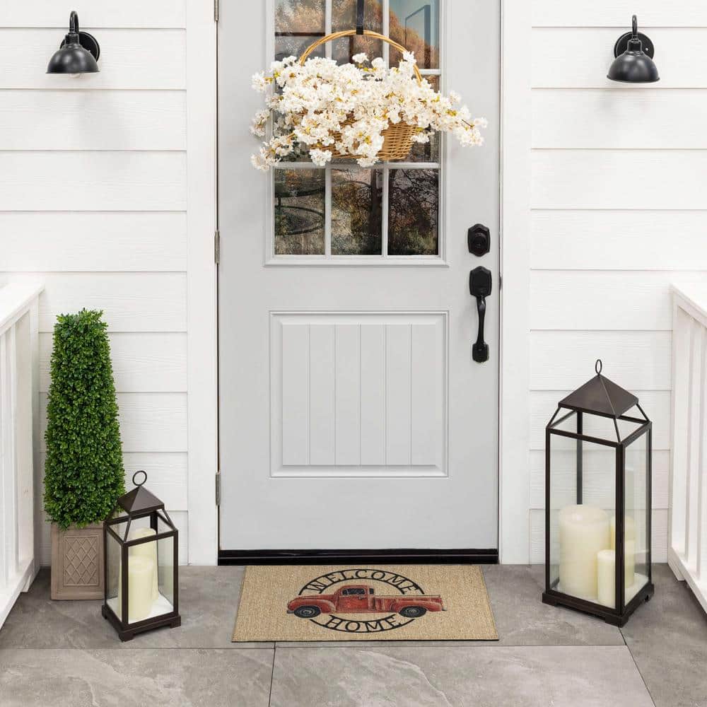 Harvest Chalk Home Beige and Red Rubber Outdoor Door Mat