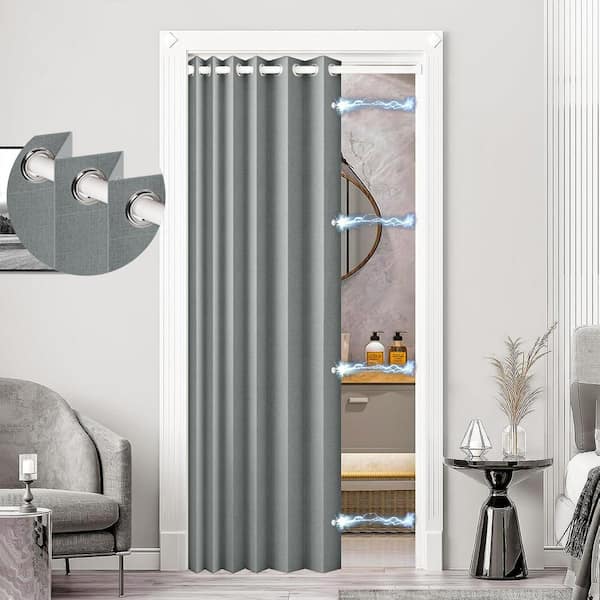 Helhom 1-Panel 45 in. x 80 in. Gray Faux Linen Composite Accordion
