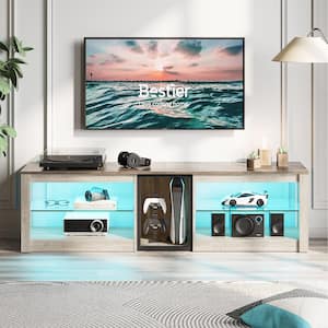 63 in. Wash White TV Stand Fits TVs up to 65 in. LED Entertainment Center with Adjustable Glass Shelves