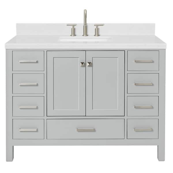 Cambridge 48 in. Single Sink Freestanding Bathroom Vanity in Gray with Carrara White Quartz Top