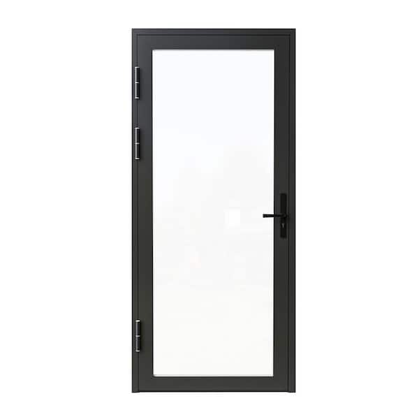 36 in. x 80 in. Right Swing/OutSwing Single Tempered Glass Black Aluminum Patio Door