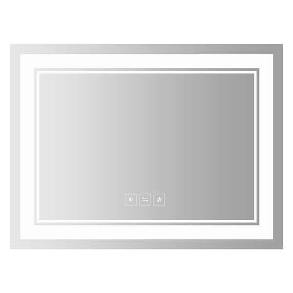 BWE 48 in. W x 36 in. H Large Rectangular Frameless Anti-Fog LED Light Dimmable Wall Bathroom Vanity Mirror in Silver