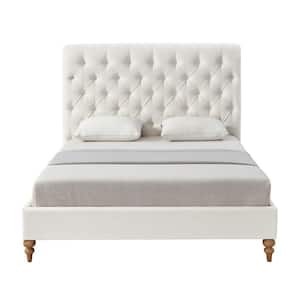 Xiomara Cream White Rolled Top Button Tufted Linen Twin Bed