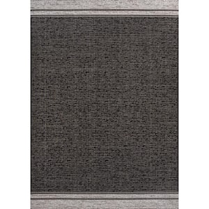 Alda Modern Minimalist Mingled Solid Black/Cream 3 ft. x 5 ft. Indoor/Outdoor Area Rug