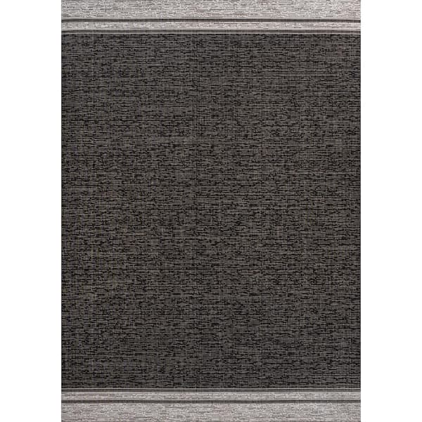 Alda Modern Minimalist Mingled Solid Black/Cream 5 ft. x 8 ft. Indoor/Outdoor Area Rug