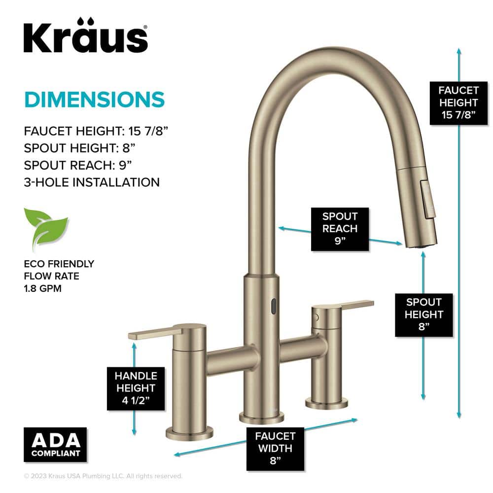 Antique Bronze Touchless Sensor Bridge Kitchen Faucet with Pull-Down Sprayhead