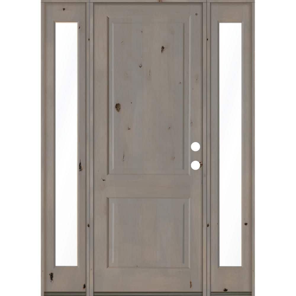 64 in. x 96 in. Rustic Knotty Alder Left-Hand/Inswing Clear Glass Grey Stain Square Top Wood Prehung Front Door price history on PriceWatchPro