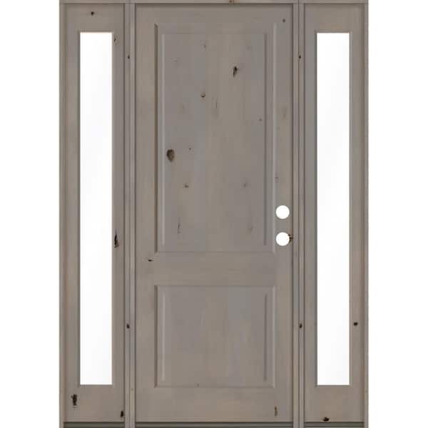 Krosswood Doors 70 in. x 96 in. Rustic Knotty Alder Left-Hand/Inswing Clear Glass Grey Stain Square Top Wood Prehung Front Door