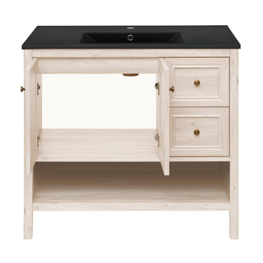 Château 36" White Oak Freestanding Vanity with Black Ceramic Sink