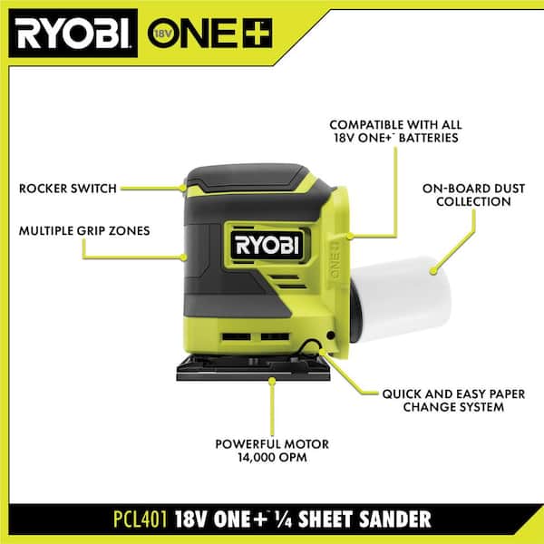 18-Volt ONE+ Cordless 1/4 Sheet Sander (Tool-Only) with Dust Bag 18-Volt ONE+ Cordless 1/4 Sheet Sander (Tool-Only) with Dust Bag
