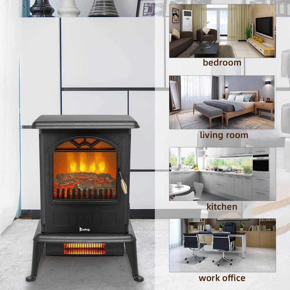 Compact Black Freestanding Infrared Electric Fireplace Stove