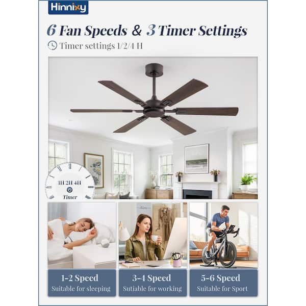52 in. Outdoor/Indoor Bronze Downrod Angled Mount Standard Ceiling fan with Remote Control 6 Speeds，DC Motor