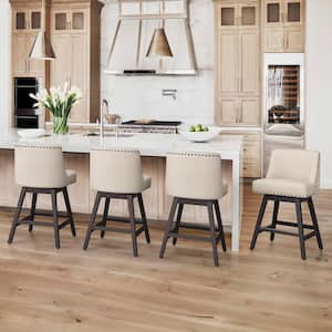 Hampton 26 in. Solid Wood Linen Swivel Bar Stools with Back Linen Fabric Upholstered Counter Bar stool Set of 4