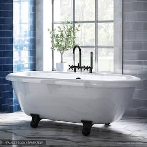 W-I-D-E Series Dalton 60 in. Acrylic Clawfoot Bathtub in White, Cannonball Feet, Drain in Matte Black